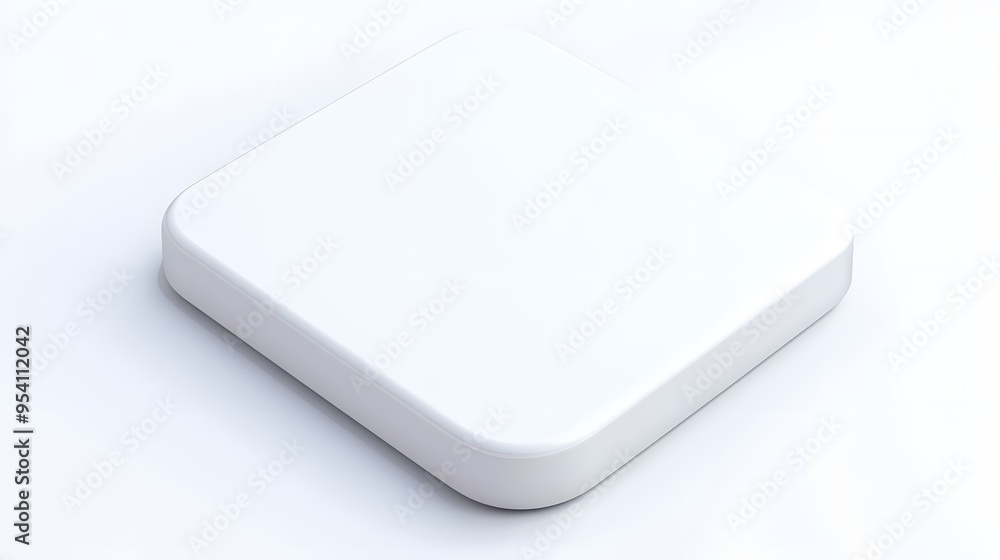 Aufkleber blank mobile application icon, button - solid square with round corners. 3d rendering, white backgro