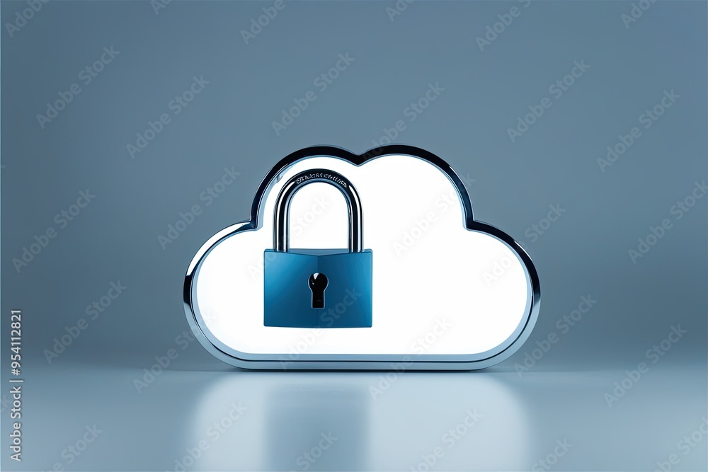 Poster elegant cloud design with robust padlock representing enhanced cloud security data protection and cy