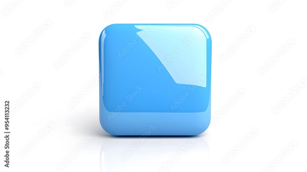 Poster blank mobile application icon, button - blue square with round corners. 3d rendering, white backgrou