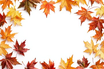 Fototapeta premium Autumn Maple Leaves Flat Lay White Background created with Generative AI