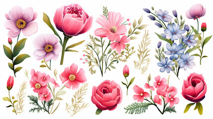 Set with spring garden flowers