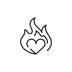 Heart on fire icon. Simple icon depicting a heart engulfed in flames, symbolizing love, passion, or intense emotion. Suitable for social media, app, and web design. Vector illustration.