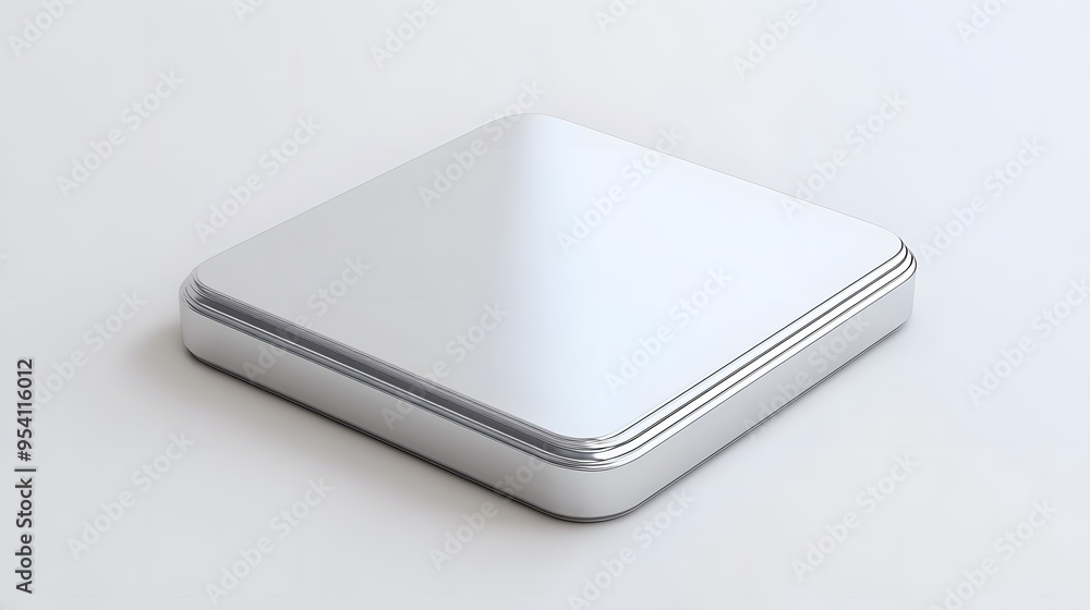 Poster blank mobile application icon, button - silver square with round corners. 3d rendering, white backgr
