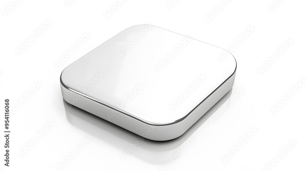 Poster blank mobile application icon, button - silver square with round corners. 3d rendering, white backgr