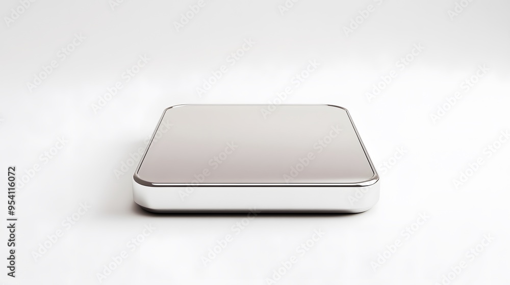 Poster blank mobile application icon, button - silver square with round corners. 3d rendering, white backgr