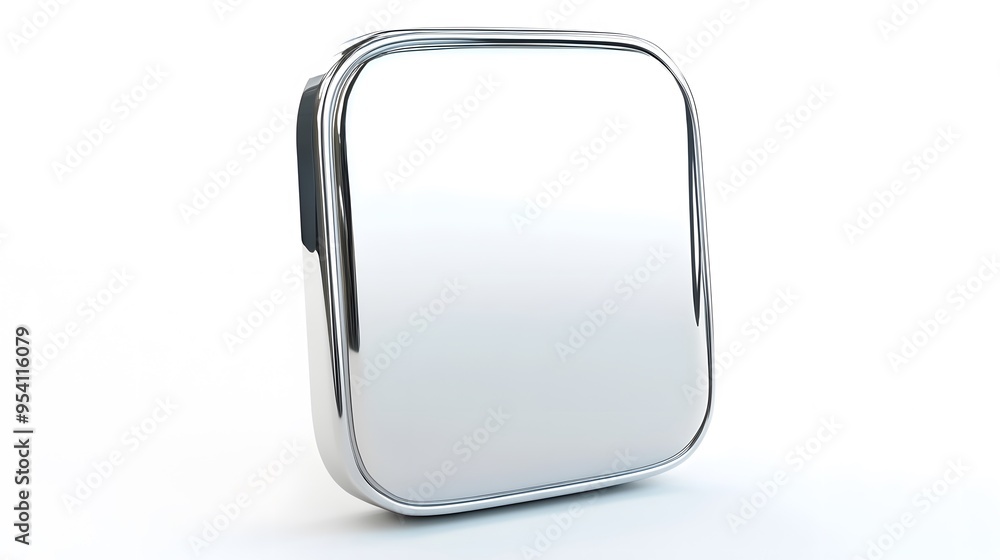 Poster blank mobile application icon, button - silver square with round corners. 3d rendering, white backgr