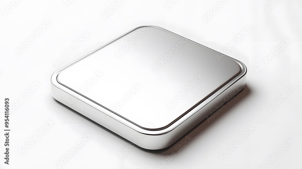Poster blank mobile application icon, button - silver square with round corners. 3d rendering, white backgr