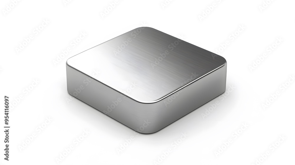 Poster blank mobile application icon, button - silver square with round corners. 3d rendering, white backgr
