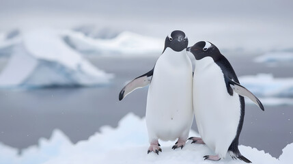 Obraz premium Antarctic Penguins on Iceberg with Ice Floes | Majestic Wildlife Scene in Frozen Landscape