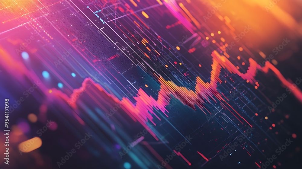 Poster abstract digital data visualization with neon lights and lines