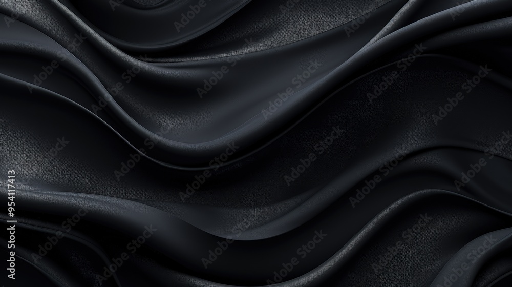 Poster a smooth, flowing black fabric texture with soft waves and shadows.