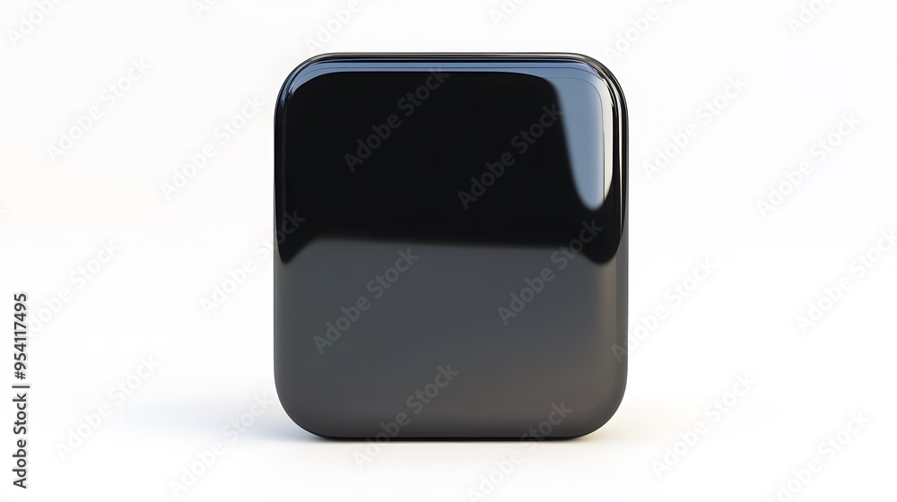 Poster blank mobile application icon, button - black square with round corners. 3d rendering, white backgro