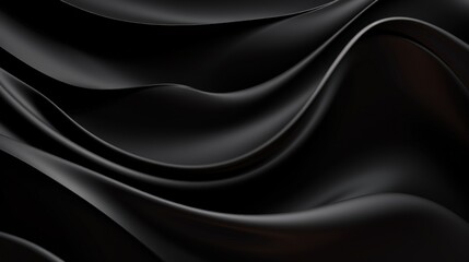 Fototapeta premium A smooth, flowing black fabric texture with elegant curves and shadows.
