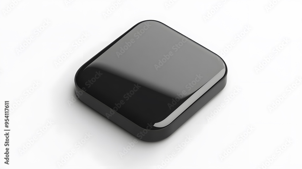 Poster blank mobile application icon, button - black square with round corners. 3d rendering, white backgro