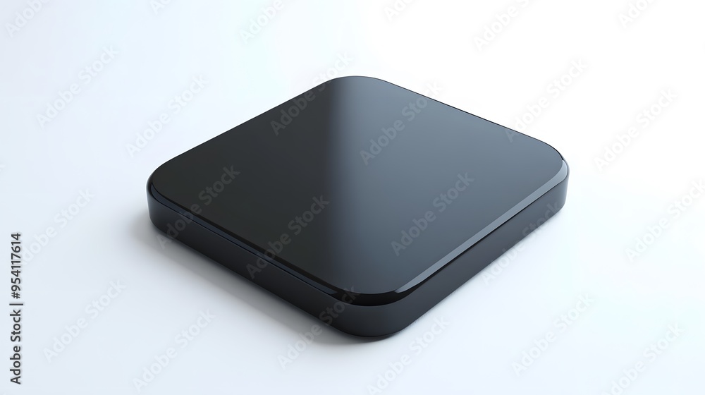 Poster blank mobile application icon, button - black square with round corners. 3d rendering, white backgro
