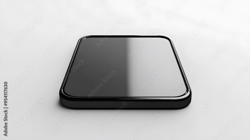 Poster blank mobile application icon, button - black square with round corners. 3d rendering, white backgro