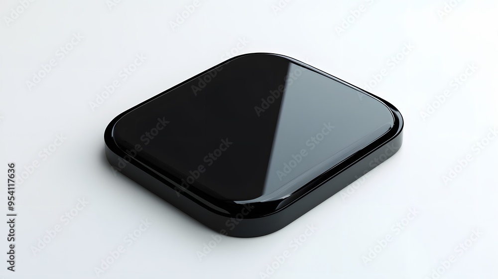 Poster blank mobile application icon, button - black square with round corners. 3d rendering, white backgro