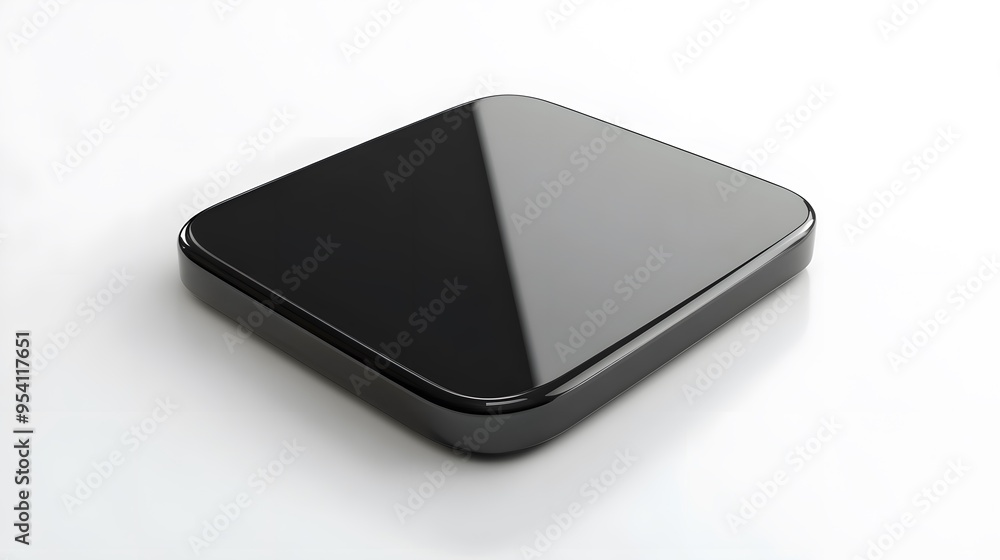 Poster blank mobile application icon, button - black square with round corners. 3d rendering, white backgro