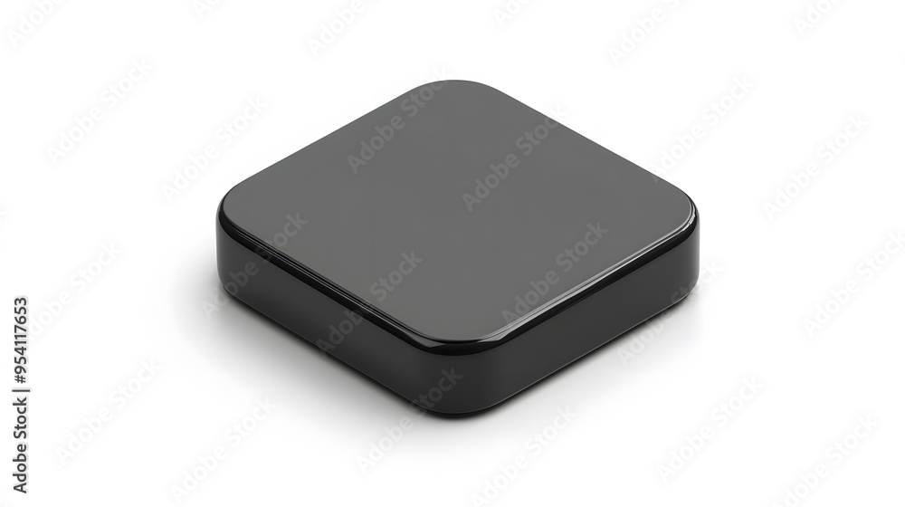 Poster blank mobile application icon, button - black square with round corners. 3d rendering, white backgro