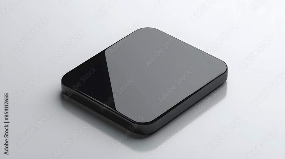 Poster blank mobile application icon, button - black square with round corners. 3d rendering, white backgro