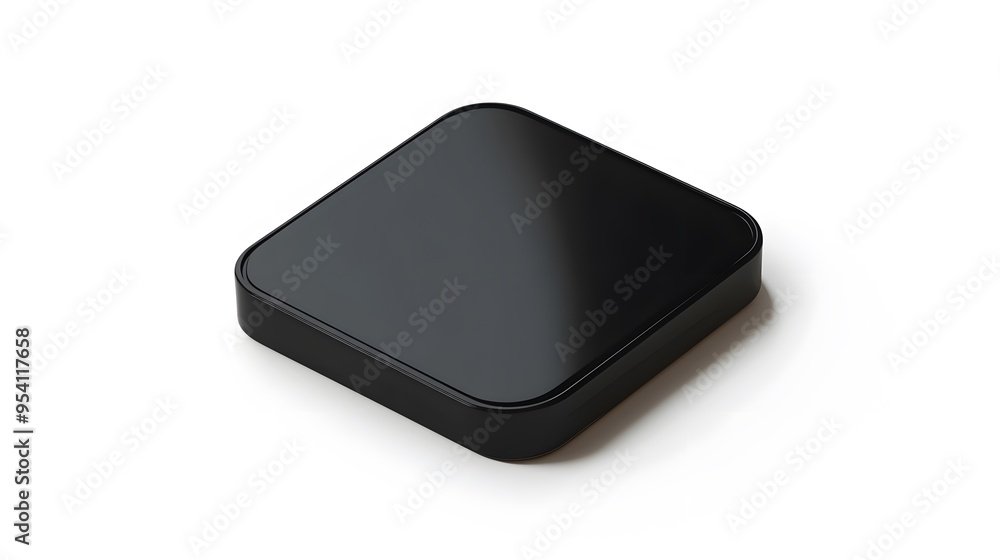 Poster blank mobile application icon, button - black square with round corners. 3d rendering, white backgro