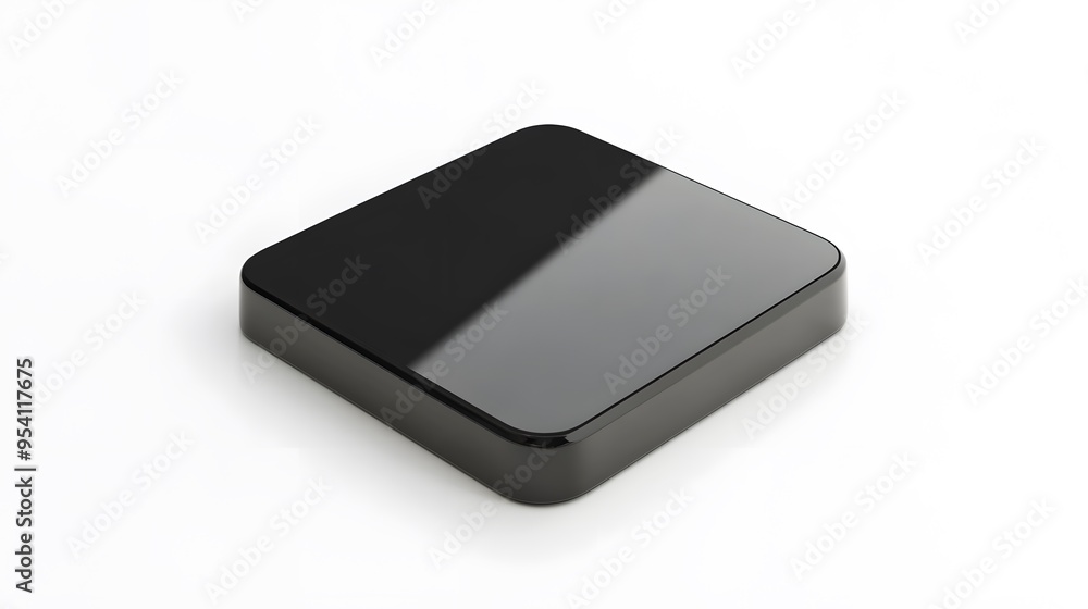 Poster blank mobile application icon, button - black square with round corners. 3d rendering, white backgro