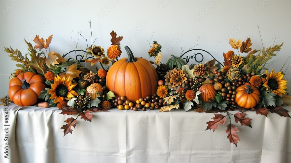 Sticker pumpkin f engaged with sunflowers, leaves and berries