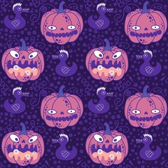 Halloween cute pumpkins seamless monsters pattern for wrapping paper and fabric