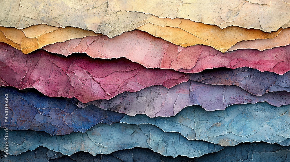 Poster a close-up image of multicolored paper with undulating waves overlaid on it