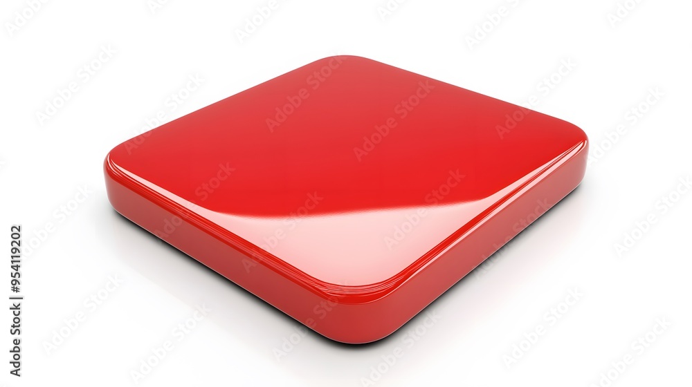 Poster blank mobile application icon, button - red square with round corners. 3d rendering, white backgroun