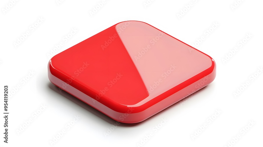 Poster blank mobile application icon, button - red square with round corners. 3d rendering, white backgroun