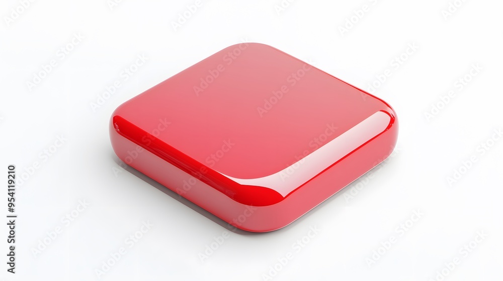 Poster blank mobile application icon, button - red square with round corners. 3d rendering, white backgroun
