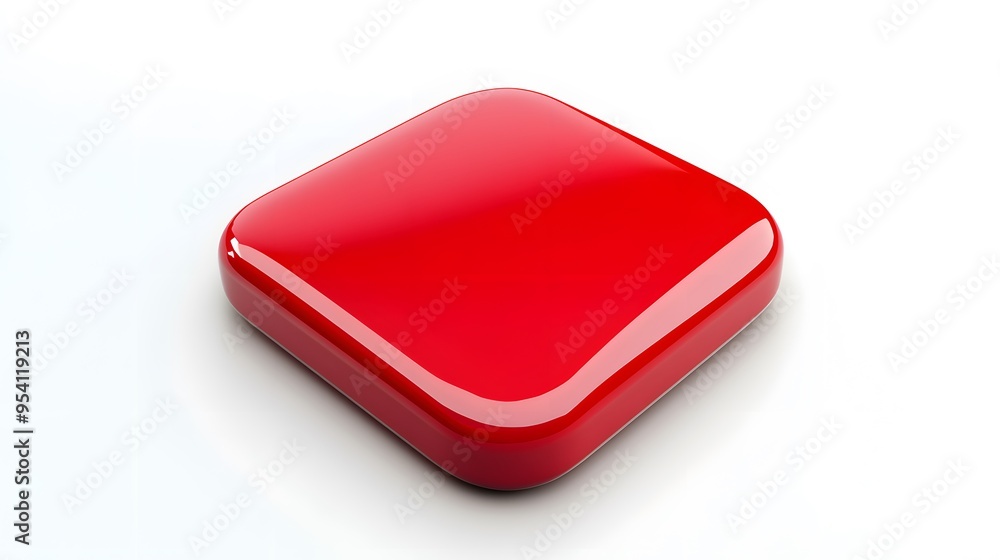 Poster blank mobile application icon, button - red square with round corners. 3d rendering, white backgroun
