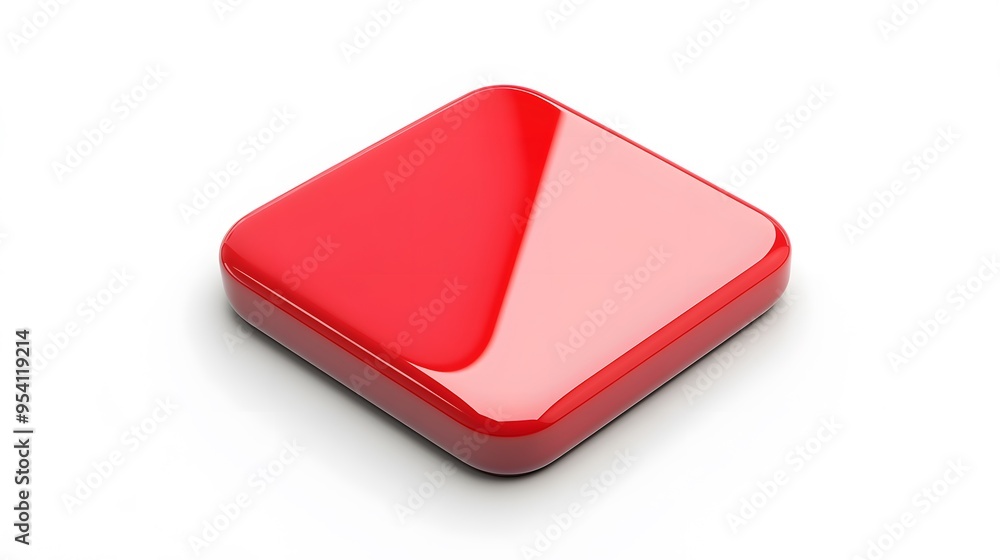 Poster blank mobile application icon, button - red square with round corners. 3d rendering, white backgroun