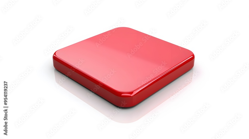 Poster blank mobile application icon, button - red square with round corners. 3d rendering, white backgroun