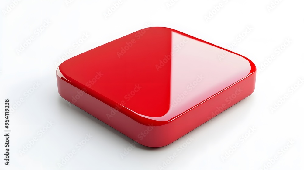 Poster blank mobile application icon, button - red square with round corners. 3d rendering, white backgroun