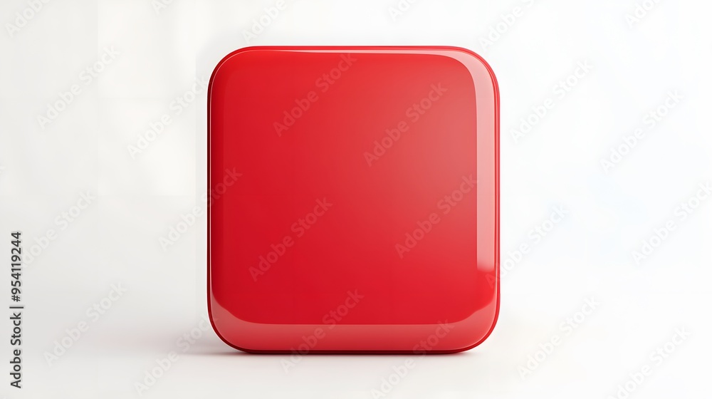 Poster blank mobile application icon, button - red square with round corners. 3d rendering, white backgroun