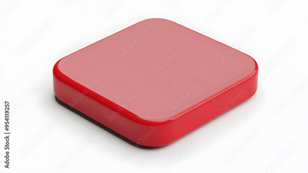 Poster blank mobile application icon, button - red square with round corners. 3d rendering, white backgroun