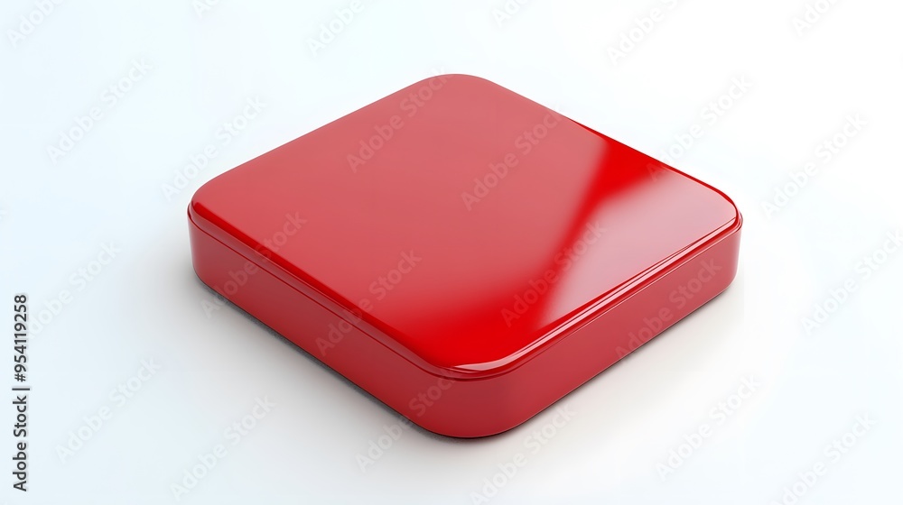 Poster blank mobile application icon, button - red square with round corners. 3d rendering, white backgroun