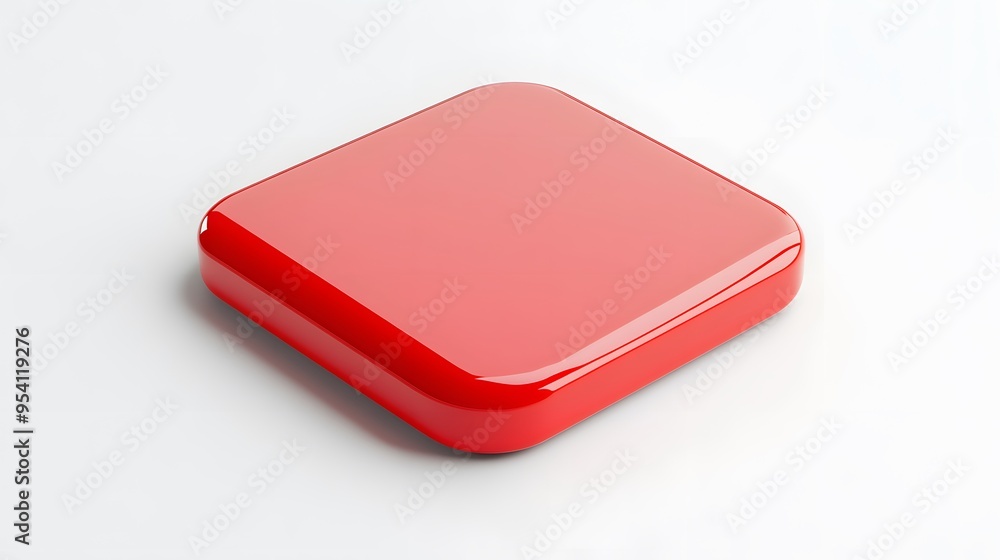 Poster blank mobile application icon, button - red square with round corners. 3d rendering, white backgroun