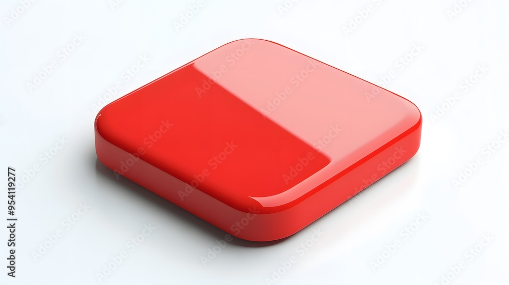 Poster blank mobile application icon, button - red square with round corners. 3d rendering, white backgroun