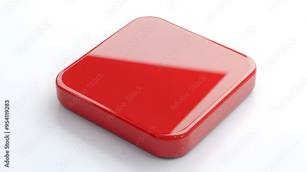 Poster Blank Mobile application icon, button - red square with round corners. 3d rendering, white background
