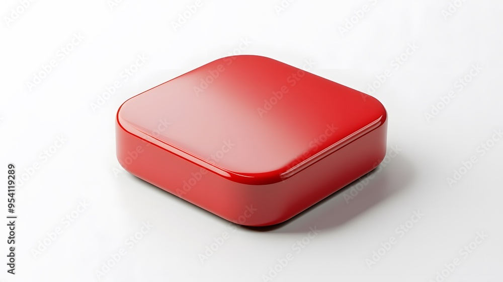 Poster blank mobile application icon, button - red square with round corners. 3d rendering, white backgroun