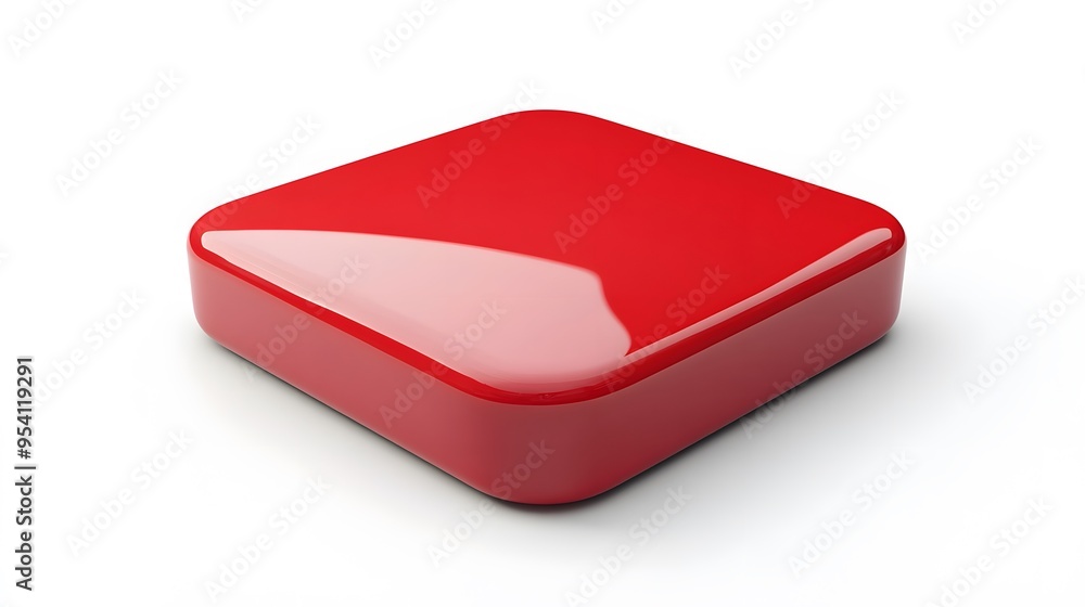 Poster blank mobile application icon, button - red square with round corners. 3d rendering, white backgroun