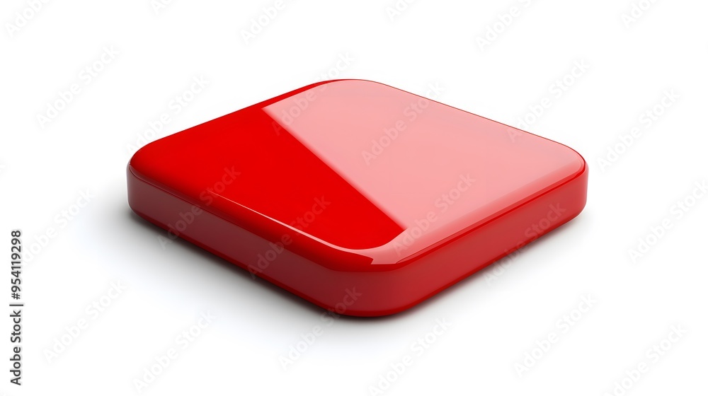 Poster blank mobile application icon, button - red square with round corners. 3d rendering, white backgroun