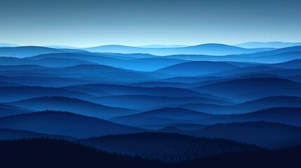  A distant mountain range viewed through trees with a blue sky background