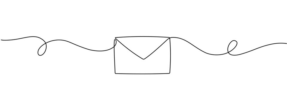 Single continuous line drawing of a paper envelope .   Concept of e-mail messages, sending an information bill . Vector Editable Illustration .