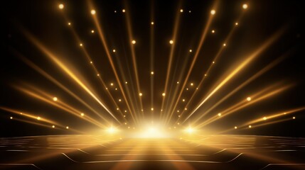 A vibrant stage with golden lights and beams for performances or events.