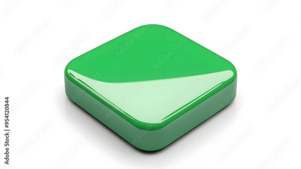 Aufkleber blank mobile application icon, button - green square with round corners. 3d rendering, white backgro
