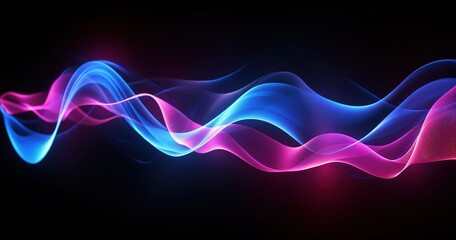 Abstract wave design with vibrant blue and pink colors on a dark background.